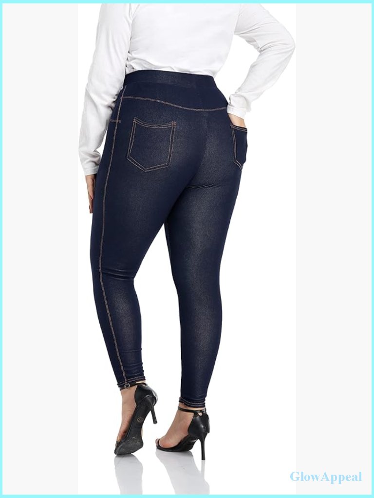 Plus Size Jeggings High Waisted Stretch Denim Pull-On Leggings With Pockets